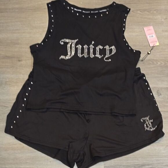 Juicy Couture Studded Rhinestone Logo Tank & Short PJ Set - Picture 4 of 7